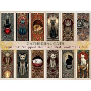 Cathedral Cats Bookmark Set Gothic Illuminated Baroque Jeweled Feline Art
